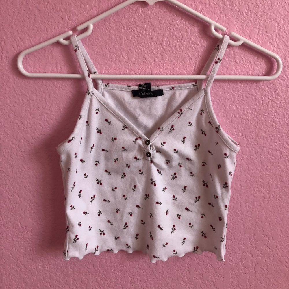 Forever 21 White Rose Tank Top